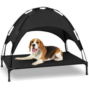 lot 60619 image: Heeyoo Elevated Dog Bed with Canopy, Portable Dog Cot with Removable Shade Tent, Outdoor Raised Pet Cot Cooling Bed for Dogs - Retail $40