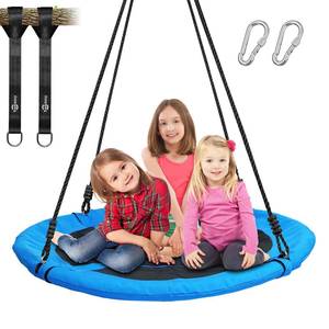lot 60629 image: Trekassy 700lb 40 Inch Saucer Tree Swing for Kids Adults Outdoor 900D Oxford Waterproof with 2pcs Tree Hanging Straps, Steel Frame and Adjustable Ropes Blue - Retail $40