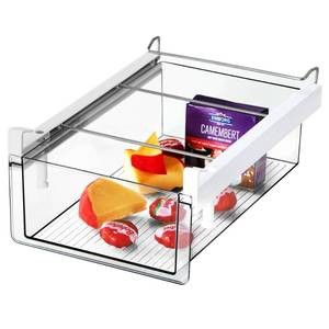 lot 1462 image: vacane Upgraded Refrigerator Drawers Organizer - Pull Out Fridge Bins with Handle, Extra-Long 19.5 Stretchable and Deep Storage - Retail $34