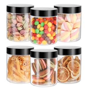 lot 1483 image: Mfacoy 6 Pack Plastic Jars with Lids, 8 oz Clear Storage Container, Leakproof Plastic Mason Jars, Empty Round Slime Container, Cosmetic Jars for Storing Dry Food, Peanut, Spice, Cookie, Candy - Retail $10