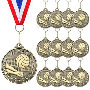 lot 1486 image: Remuuly 12 Pcs 2 Gold Award Medals with Neck Ribbons Metal Champion Trophy Medal for Baseball Softball Soccer Volleyball Football Sports Games Events Party Prize Player Team Winner Gift(Volleyball) - Retail $18