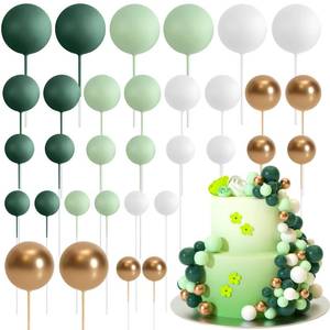 lot 1490 image: ASTARON 32 Pcs Ball Cake Topper Decorations Mini Balloons Cake Topper Sticks Foam Balls Cake Picks Cake Topper Balls Cake Decorations for Wedding Party Birthday Cake Decorating (Green Gold) - Retail $10