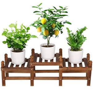 lot 1493 image: Tovacu Wood Flower Stand Small Plant Stand Indoor Outdoor Plant Shelf Low Window Shelf for Plants Windowsill Plant Rack for Patio Balcony Hallway Garden (33.5Long,Multiple Combination Way) - Retail $25