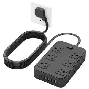 lot 1502 image: Solidock Flat Plug Power Strip Surge Protector with 12 AC Outlets 6 USB Ports 3 Side Multi Plug Outlet Extender 10 Ft Extension Cord for Home Office Kitchen Dorm Wall Desk Charging Station ETL Listed - Retail $19