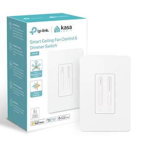 lot 1503 image: Kasa Smart Ceiling Fan Control & Dimmer Switch  Adjustable 4-Speed Fan & Brightness Control  Works wApple HomeKit, Alexa & Google Home  2.4G Wi-Fi Only, Single Pole, Neutral Wire Required  KS240 - Retail $37