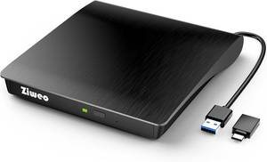lot 1504 image: Ziweo External CD DVD Drive, Portable USB 3.0 Type-C CD Burner CD -RW Drive DVD Player for ROM Rewriter Burner Compatible with Laptop Desktop PC Windows MacBook Linux Mac OS - Retail $20