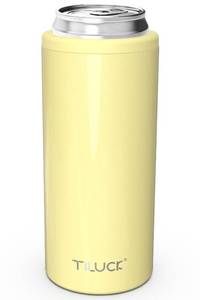lot 1514 image: TILUCK Skinny Can Cooler for Slim Beer & Hard Seltzer, Stainless Steel, Doucle-Walled Stainless Steel Insulated Slim Cans, Standard 12 oz (Lemon) - Retail $15
