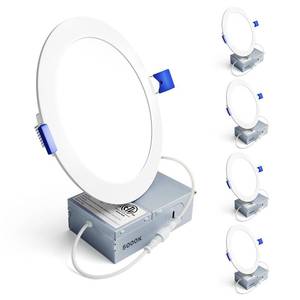 lot 1516 image: Ensenior 4 Pack 6 Inch LED Recessed Light, Dimmable, 5000K Daylight, 1200LM High Brightness, 12W 120V, 2 Pin, ERL-12X-ETL, Damp Rated, Ultra-Thin Canless Wafer Ceiling Light - ETL & FCC & IC - Retail $45