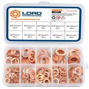 lot 7239 image: LordHardware 200pcs Copper Crush Metric Washers Assortment Kit Flat Sealing Washer M5 M6 M8 M10 M12 M14 (9 Sizes) - Retail $10