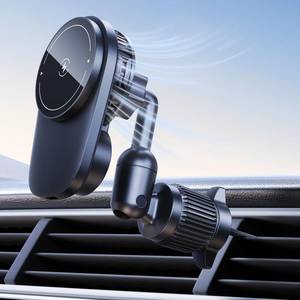 lot 7244 image: DICMKY Long-arm Wireless Magnetic Car Phone Holder Mount with Cooling Fan & RGB Lights, 15W Fast Charging Auto-Rotate Charger for iPhone 171615141312 S25 Samsung Google, Car Air Vent Mount - Retail $27