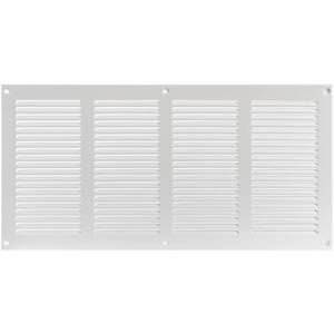 lot 7247 image: HVAC OV 16 x 8 Inch (External Dimensions) - White Metal Air Cover Grille Cover - Wall, Ceiling Register and Exterior Wall Vent Cover with Built - in Pest Guard Screen - Retail $26