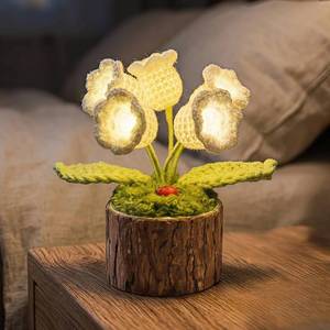 lot 7255 image: Tisuvimy Handmade Crochet Forget-me-nots Flowers Night Light Knitted Flower with Wooden Pot Home Desktop Decorations Gifts for Women Friends Lovers Classmates (Blue Forget-me-nots)