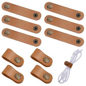 lot 7262 image: Salbsever 10pcs Classic Leather Cord Organizer Straps, Brown, Zip, Cable Straps - Retail $7