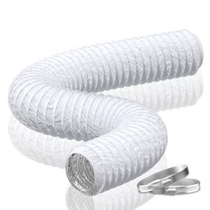 lot 7274 image: Hon&Guan 5 Inch Duct - 16 FT White PVC and Aluminum Flexible Ducting for Heating Cooling Ventilation and Exhaust with 2 Clamps - Retail $20