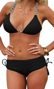lot 7276 image: Upopby Womens Sexy Boyshort Bikini Bottom Side Tie Cheeky Swimsuit Bottoms Ruched Tankini Swim Shorts Black M - Retail $20