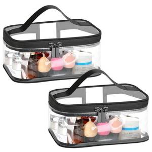 lot 7292 image: HAOGUAGUA 2 Pieces Clear Makeup Bags Cosmetic Toiletry Bags for Traveling, Waterproof Travel Transparent TSA APPROVED Carry On Airport Airline Compliant Bag (2 PIECES BLACK) - Retail $10