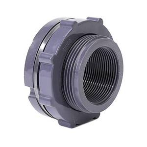 lot 7302 image: Sanpaint 2 Inch PVC Bulkhead Fitting for Water Barrel, Water Tank, Rain Barrels,NPT2 female thread (2-14 inches I.D.) PVC - Retail $9
