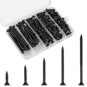 lot 7325 image: FVOLREM Wood Screws Assortment Kit, 168 PCS #6 Black Flat Head Phillips Self-Tapping Screws, High Hardness Carbon Steel, 5 Sizes (12, 1, 1-14, 2, 3) for Wood, Drywall, Slate - Retail $6