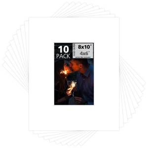 lot 7328 image: Mat Board Center, Pack of 10, 8x10 for 4x6 White Photo Picture Mats - Acid Free, 4-ply Thickness, White Core - for Pictures, Photos, Framing - Retail $19