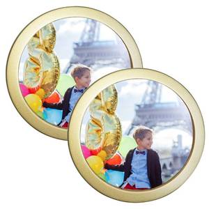 lot 13544 image: Levoberg 2 Pack Round Photo Frame Wooden Wall Hanging Picture Display Frames Art Painting Mural Frame for Home Office Wall Decor 8in Gold - Retail $23