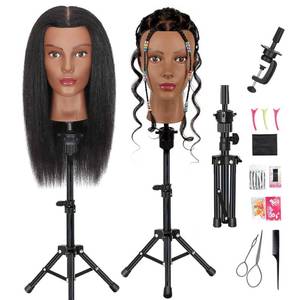 lot 13545 image: Mannequin Head Human Hair with 100% Real Hair Cosmetology Mannequin Doll Head for Hairdresser Practice Braiding Hairstyling With Free Tropid Stand (18 Inch) - Retail $38