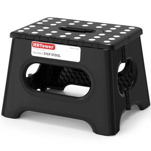 lot 13546 image: HBTower Folding Step Stool 9 Inch - Holds 600 lb, Non-Slip Surface & Carry Handle - Sturdy Step Stool for Kids, Toddlers & Adults - Compact Foldable Foot Stool for Kitchen, Bathroom, Bedroom, Outdoor - Retail $15