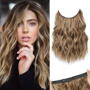 lot 13553 image: REECHO Invisible Wire Hair Extensions with Thinner Softer Lace Weft (Light Reddish Brown with Highlights, 12 Inch (Pack of 1)) - Retail $20