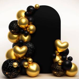 lot 15280 image: LEBENGURU Upgraded 7.2FT Wedding Arch Cover, Black Spandex Fitted Arch Backdrop Cover, Round Top Chiara Stand Covers for Birthday Party Baby Shower Banquet Balloon Decor - Retail $17
