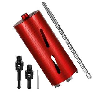 lot 15283 image: SALI Diamond Core Drill Bits 4 14 Diameter 10254mm Drilling Depth 58-11 Thread Core Bit Turbo Laser-Welded Segments for Cured Concrete with Brick Block Masonry with Two Adapters Red - Retail $66