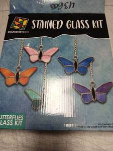 lot 15293 image: Butterflies Pre-Cut Stained Glass Kit-Make Your own Beautiful Glass Project. - Retail $27