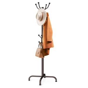 lot 15304 image: Pipishell Coat Rack with 14 Hooks, Freestanding Coat Rack Stand for Entryway, Hallway, Bedroom, and Office, Metal Coat Tree & Hat Rack for Coats, Hats, and Bags, Brown - Retail $26