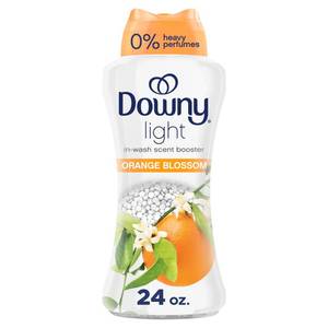 lot 15305 image: Downy Light Laundry Scent Booster Beads, Orange Blossom Scent, 24.0 OZ, In-wash fabric beads designed to be gentle with a light boost of scent, No Heavy Perfumes - Retail $16