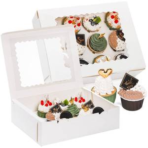 lot 15306 image: Jucoan 20 Pack Cupcake Boxes 12 Counts White Paper Cupcake Container with Inserts and Window, Bakery Container Dozen Cupcake Carrier Boxes for Muffins, Cookies, Pastry - Retail $22