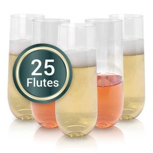lot 15323 image: Reli. Champagne Flutes Plastic  25 Pack  9 oz - Clear  Stemless Premium Plastic Champagne Flutes  Party-Perfect for Celebrations - Retail $17