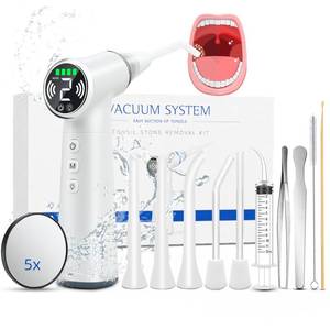 lot 15327 image: Upgraded Tonsil Stone Remover Tool Rechargeable Tonsil Stone Vacuum with LED Light & 11-in-1 Probes, for Bad Breath Relief, Safe SiliconeGlass Tip for Tonsilloliths Removal (OFF-White) - Retail $32