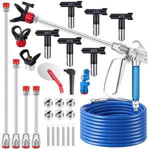 lot 62769 image: Gyfent 22Pcs Airless Paint Sprayer Gun Kit, 3600PSI Spray Gun with 50Ft x 14 NPT Airless Paint Sprayer Hose & 6Pcs Reversible Spray Tips & Guide Tool & 4Pcs Extension Wand & 6Pcs Filters - Retail $60