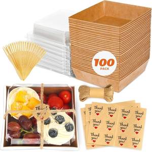 lot 62773 image: LNDIEHS 100Pcs Small Charcuterie Boxes with Clear Lids - Paper Mini Charcuterie Boxes To Go, Disposable Food Container with Lid, Dessert Boxes for Sandwich, Cookie, Sushi, Cake Slice, and Strawberries - Retail $30