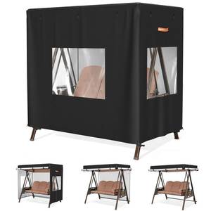 lot 62776 image: Roasivi Outdoor Swing Cover 87L x 60W x 72H 3-Seat Waterproof Porch Swing Cover Non-Disassembly Design Anti-UV & Windproof All-Weather Protection Black - Retail $73