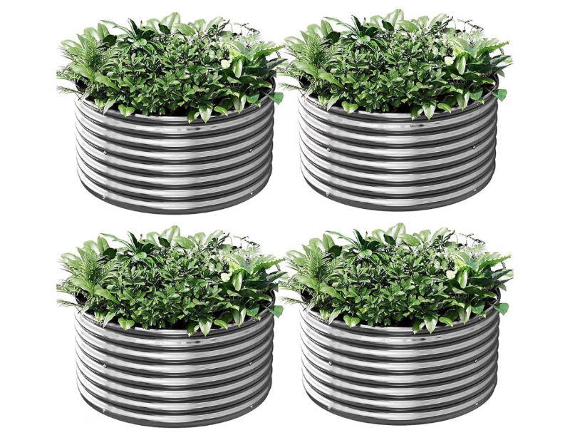 lot 5879 image: 4 Pack Round Galvanized Raised Garden Bed Outdoor, Metal Garden Bed for Vegetables, Above Ground Garden Box for Flower, Steel Raised Beds for Gardening - 2FT