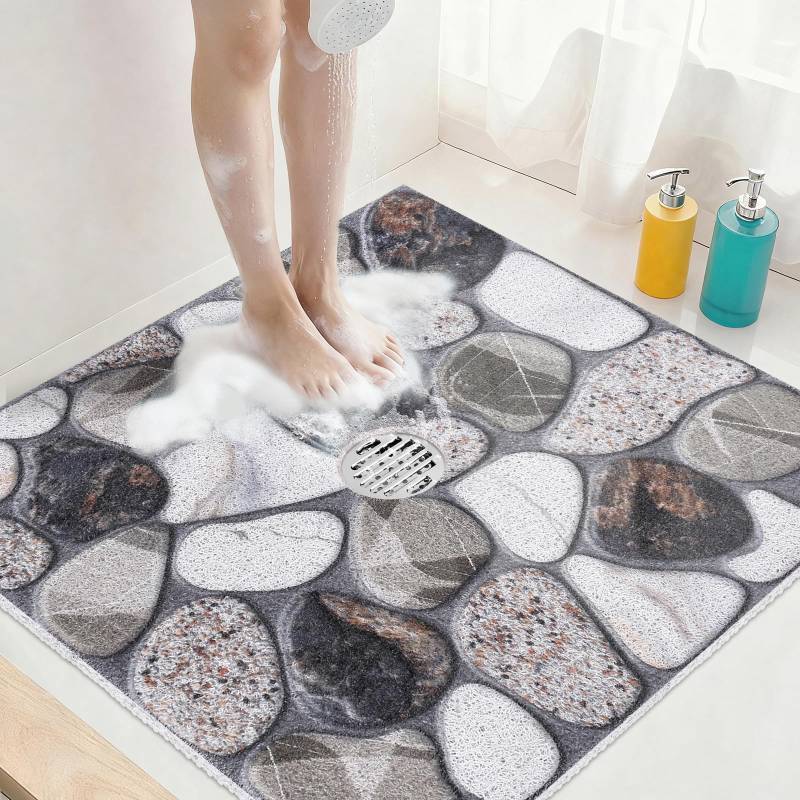 lot 5900 image: Square Shower Mat Non Slip 32x32 Inch Extra Large Shower Mats with Drain Hole in Middle -Anti Slip Shower Mats for Inside Shower -Loofah Shower Floor Mat Bath Mat for Shower Stall Bathtub Elderly - Retail $27