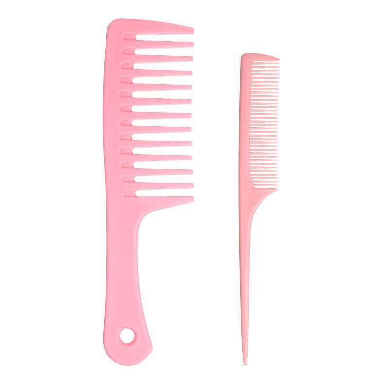 lot 5913 image: 2 Pcs Hair Comb Set for Women Curls Styling, Fine Tooth Rat Tail Combs for Detangling, Wide Tooth Comb for Curls Styling, Pink Large Hair Comb for All Hair Types, Wet or Dry Use Hurt-Free Brushing