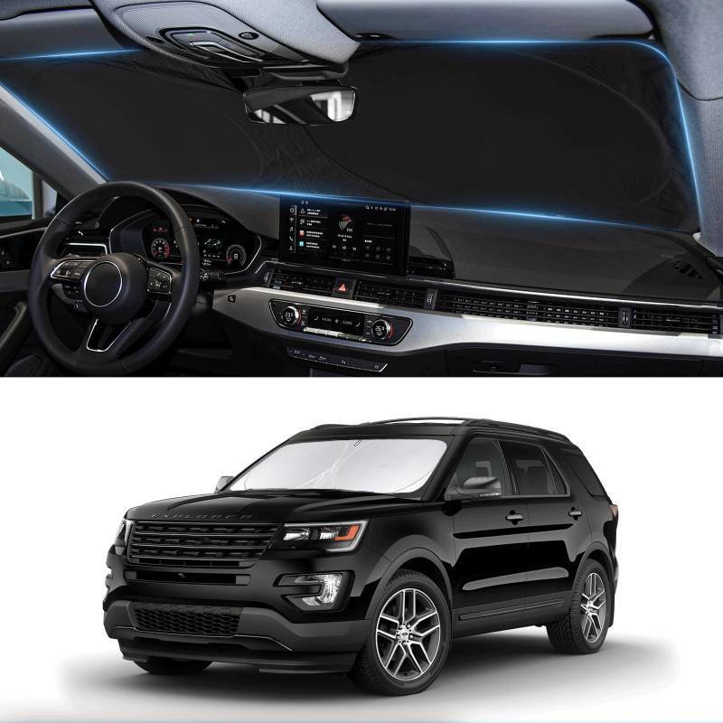 lot 5920 image: Sunshade for Explorer Windshield Sun Shade for 2019 2018-2011 Ford Explorer SUV, ST XLT, Limited, Platinum Accessories Foldable Front Window Shield Cover Sun Visor Protector Block UV Heat Reflector