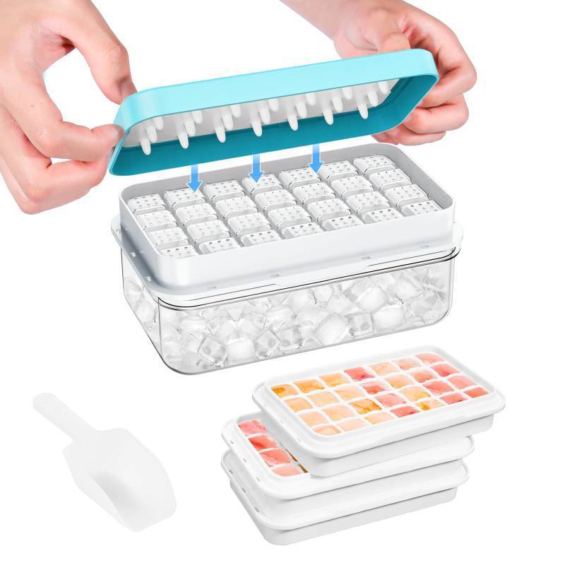 lot 5965 image: 0.8 Ice Cube Tray with Lid and Bin, PHINOX 84 Cubes Ice Trays for Freezer, Ice Cube Trays for Freezer with 3 trays, Container, Lid & Ice Scoop, BPA Free, Blue (28CubesTier)