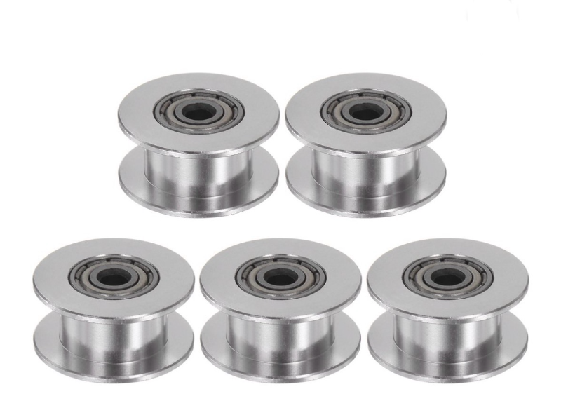 lot 6173 image: Uxcell 5pcs 2GT Idler Pulley 3mm Bore 18mm Dia. Aluminum Timing Belt for 6mm Width Belt 3D Printer, Silver Tone
