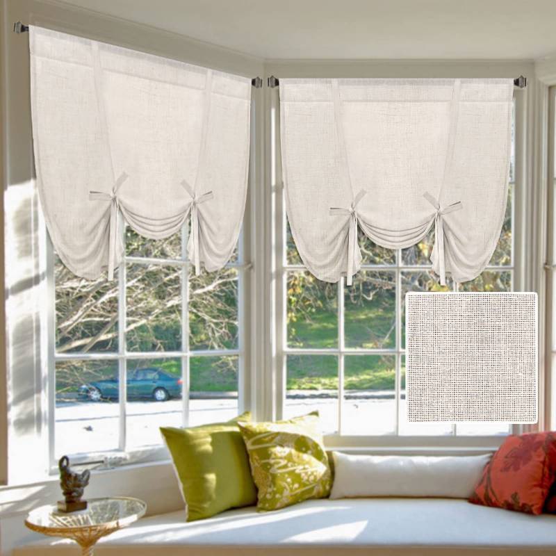 lot 6184 image: H.VERSAILTEX Tie Up Linen Curtains 63 Inch Length Nature Linen, Textured  - 42x63 - Natural