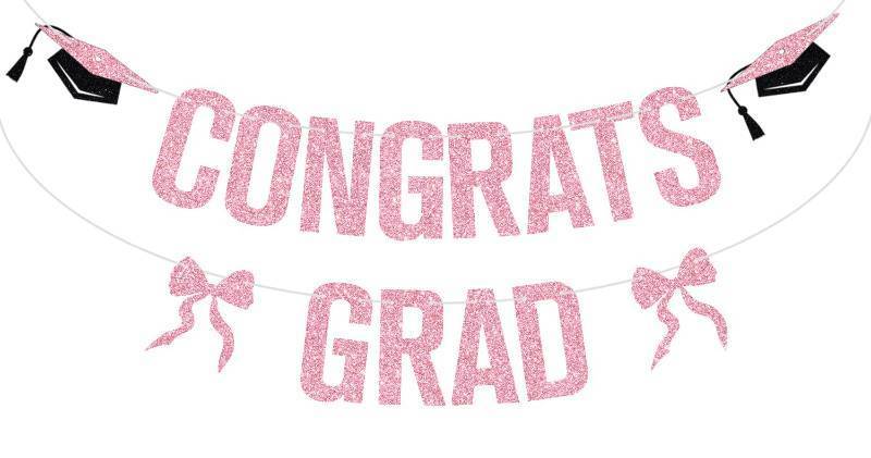 lot 6236 image: Pink Glitter Congrats Grad Banner, Class of 2026Congrats 2026, 2026 Senior High School College University Graduation Party Decorations Supplies