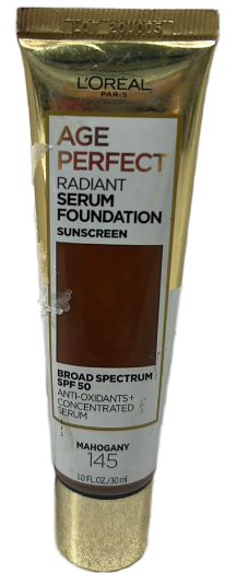 lot 6241 image: LOreal Paris Age Perfect Radiant Serum Foundation SPF 50 - Mahogany 145