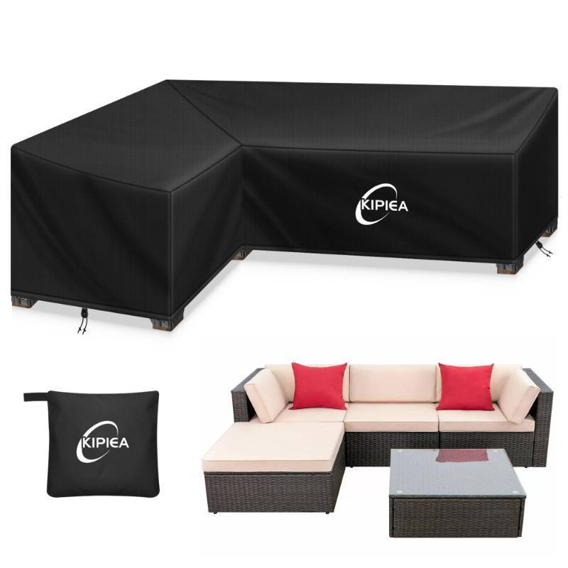 lot 6270 image: Kipiea Patio L-Shaped Sectional Sofa Cover, 420D Heavy-Duty Oxford Fabric Outdoor Sectional Cover with 6 Windproof Buckles, Anti UV and No Tears, No Fading (Left Facing, 58 x 85 L x 33.5 D x 31 H)