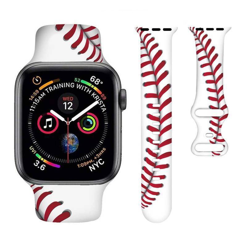 lot 6296 image: Baseball Watch Band Sports Smartwatch bands Compatible with Watch 42mm 44mm 45mm Soft Silicone Strap Replacement for Series 10987654321SE
