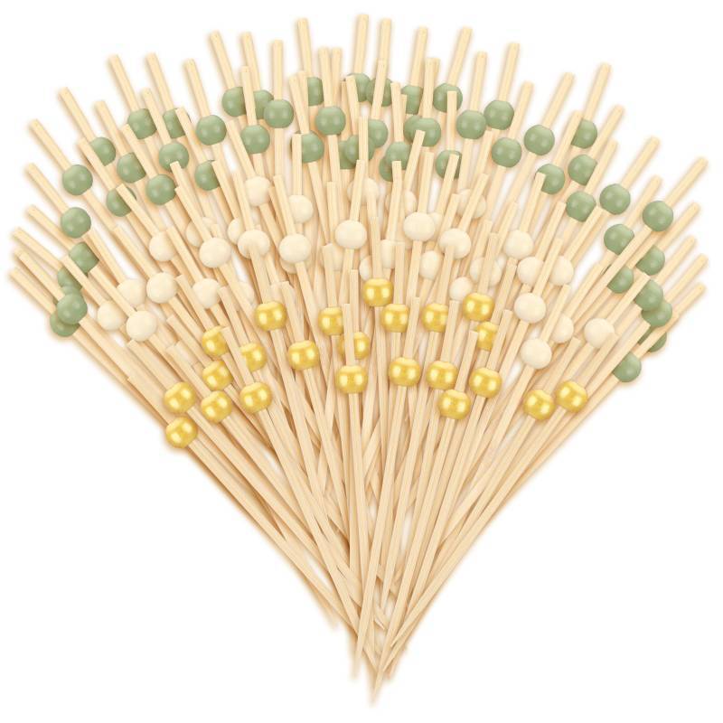 lot 6330 image: 150 Pcs Sage Green Cocktail Pick 4.7 Toothpick for Appetizer Skewer Sandwich Bamboo Food Charcuterie Pick Martini Stick Garnish Party Bar Catering Accessory Baby Shower Wedding Summer Fairy Party